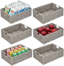 MDesign Hyacinth Braided Woven Kitchen Basket Bin With Built-in Handles For Organizing Kitchen Pantry, Cabinet, Cupboard, Countertop, Shelves - Holds Food, Drinks, Snacks - 6 Pack - Natural/Tan -Songmics Furniture Shop 51 T3f4qFEL. AC