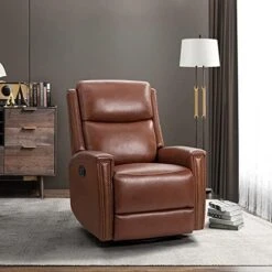 HULALA HOME Genuine Leather Swivel Rocker Recliners Set Of 2, Manual Glider Recliner Chairs With Adjustable Backrest & Footrest, Modern Home Theater Sofa Armchairs For Living Room Bedroom, Brown -Songmics Furniture Shop 51 cNDbZPRL. AC