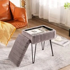 CUYOCA Vanity Stool Ottoman With Storage Bench, Faux Fur Stool For Vanity With Metal Legs, Makeup Chair Vanity Stool For Bedroom Living Room, White -Songmics Furniture Shop 51 eiFxSUrL. AC