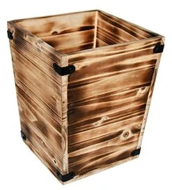 Owlgift Decorative Rustic Burnt Wood Trash Can, Farmhouse Stylish Wooden Waste Basket Near Desk, Square Garbage Cans Trashcan With Metal Brackets For Office, Bedroom & Bathroom -Songmics Furniture Shop 51 flnJVJ7S