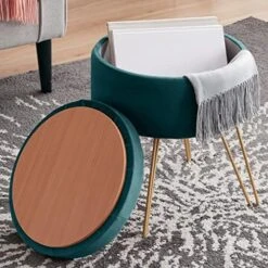 Ornavo Home Modern Round Velvet Storage Ottoman Foot Rest Vanity Stool/Seat With Gold Metal Legs & Tray Top Coffee Table - Blush -Songmics Furniture Shop 51 jIcbTiIL. AC