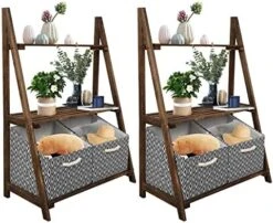 ECOMEX Small Ladder Shelf, 3-Tier Ladder Bookshelf With 2 Baskets, Wood Rustic Ladder Bookshelf, Freestanding Storage Organizer Rack,Storage Rack Shelves Plant Stand For Home, 2PCS, Brown 18 ECOMEX Small Ladder Shelf, 3-Tier Ladder Bookshelf With 2 Baskets, Wood Rustic Ladder Bookshelf, Freestanding Storage Organizer Rack,Storage Rack Shelves Plant Stand For Home, 2PCS, Brown -Songmics Furniture Shop 51 mIa6W jL. AC 2