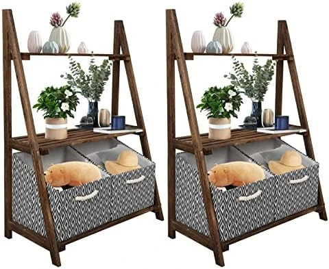 ECOMEX Small Ladder Shelf, 3-Tier Ladder Bookshelf With 2 Baskets, Wood Rustic Ladder Bookshelf, Freestanding Storage Organizer Rack,Storage Rack Shelves Plant Stand For Home, 2PCS, Brown 9 ECOMEX Small Ladder Shelf, 3-Tier Ladder Bookshelf With 2 Baskets, Wood Rustic Ladder Bookshelf, Freestanding Storage Organizer Rack,Storage Rack Shelves Plant Stand For Home, 2PCS, Brown - Image 9