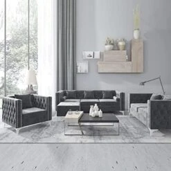 CECER Sofa, 3 Pieces Sofa Set, Loveseat Sofa- Oversize Sofa Couch- Sofa Chair, Velvet Sofa With Pillow, Couches For Living Room, Apartment, Office, Gray Sofa -Songmics Furniture Shop 51 r1q0PB1L. AC