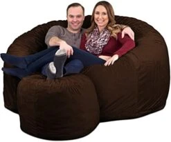 ULTIMATE SACK 6000 Bean Bag Chair W/Footstool: Giant Foam-Filled Furniture - Machine Washable Covers, Double Stitched Seams, Durable Inner Liner, And 100% Virgin Foam Footstool Incl. (Grey, Suede) -Songmics Furniture Shop 51 wKiNyEpL. AC