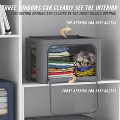 3 Pack Clothes Storage Organizer Bins - Foldable Metal Frame Storage Bins Stackable Oxford Cloth Fabric Container Organizer Set With Carrying Handles And Clear Window (Medium-36L, Dark Grey) -Songmics Furniture Shop 51044XMAAFL