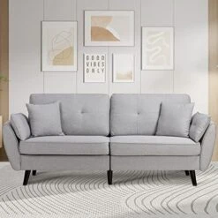 JAMFLY 63" Modern Loveseat Sofa Couch,Mid Century Couches For Living Room, Upholstered 2-Seat Love Seats With Pillow, Comfortable Small Space Sofa For Bedroom, Apartment -Songmics Furniture Shop 5107BLH MJL. AC