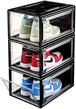BBYB Shoe Box,Drop Front Shoe Box,Clear Plastic Stackable Storage Bins,Magnetic Transparent Door Clear Storage Bins 3pack (Large, E-Clear) -Songmics Furniture Shop 5109ERKtqBL. AC