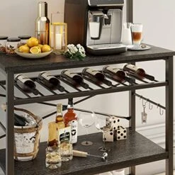 Bestier Kitchen Baker's Rack Utility Storage Shelf With Wine Rack 5 Tier Industrial Shelves Microwave Oven Stand With Hutch And Side Hooks Free Standing Kitchen Organizer Workstation, Black -Songmics Furniture Shop 510AHTQAbLL