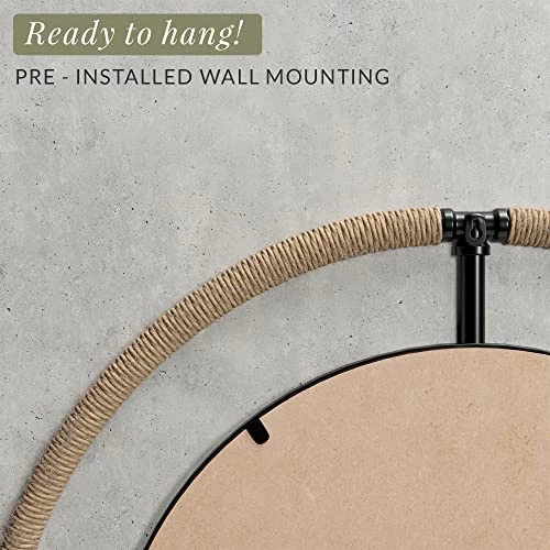 Barnyard Designs 32 Inch Round Mirror, Modern Bathroom Mirrors For Wall, Farmhouse Mirror Rope/Metal Framed Round Mirror, Circle Mirrors Bathroom Vanity Mirror, Wall Mirrors Home Decor, Black/Natural 6 Barnyard Designs 32 Inch Round Mirror, Modern Bathroom Mirrors For Wall, Farmhouse Mirror Rope/Metal Framed Round Mirror, Circle Mirrors Bathroom Vanity Mirror, Wall Mirrors Home Decor, Black/Natural - Image 6