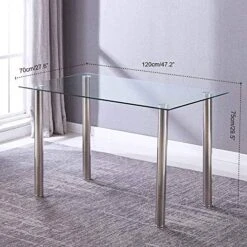 5 Pcs Modern Tempered Glass White Dining Room Table Set With 4 High Back Faxu Leather Dinning Chairs W/Can Opener -Songmics Furniture Shop 510CwEXSn5L