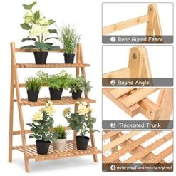 Casart Bamboo Ladder Stand Shelf, Foldable Multifunctional Flower Display Rack, 3-Tier Storage Rack For Home And Office -Songmics Furniture Shop 510EtiYTgIL