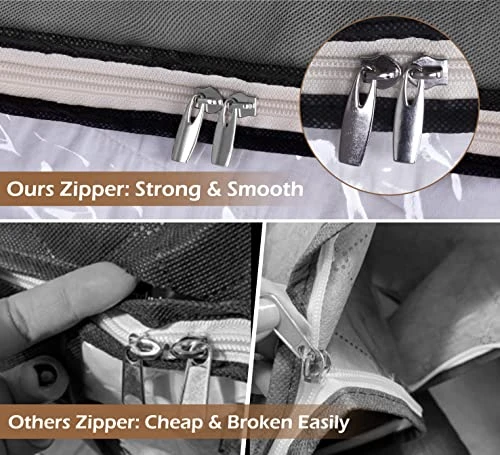 SLEEPING LAMB 120L Oversized Blanket Storage Bags Sturdy Fabric Clothes Storage Containers For King Comforter Bedding Pillow Sheet, Grey, 3 Packs 3 SLEEPING LAMB 120L Oversized Blanket Storage Bags Sturdy Fabric Clothes Storage Containers For King Comforter Bedding Pillow Sheet, Grey, 3 Packs - Image 3