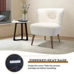 TINA'S HOME Modern Sherpa Accent Chair With Open Back & Wooden Legs, Upholstered Lamb Fleece Armless Slipper Chair, Comfy Faux Fur Cute Vanity Chair For Living Room Bedroom Office Makeup Room, Ivory -Songmics Furniture Shop 510JKLyOfML