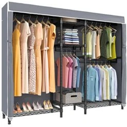 VIPEK V6C Heavy Duty Covered Clothes Rack Portable Wardrobe Closet, 5 Tiers Wire Garment Rack Black Metal Clothing Rack With Grey Oxford Fabric Cover, 75.6" L X 18.5" W X 76.8" H, Max Load 780 LBS