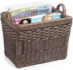 The Basket Lady Rectangular Wicker Divided Magazine Basket, 15.5 In L X 12 In W X 12.5 In H, Antique Walnut Brown -Songmics Furniture Shop 510SMjNRtDL. AC