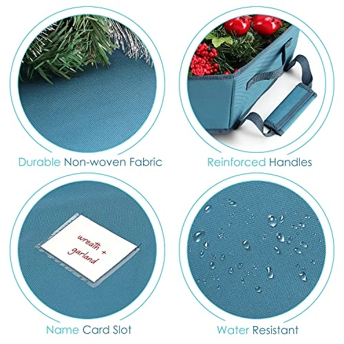 Hearth & Harbor Wreath Storage Container - Hard Shell Christmas Wreath Storage Bag With Interior Pockets, Dual Zipper And Handles - 24" Premium Wreath Storage Organizer Box 5 Hearth & Harbor Wreath Storage Container - Hard Shell Christmas Wreath Storage Bag With Interior Pockets, Dual Zipper And Handles - 24" Premium Wreath Storage Organizer Box - Image 5