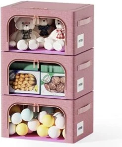 3 Pack Clothes Storage Box - Oxford Foldable Stackable Container Organizer Set For Clothing Fabric Frame Storage Bin Bags With Clear Window And Double Handles (66L, Red) -Songmics Furniture Shop 510YYxmVCWL. AC