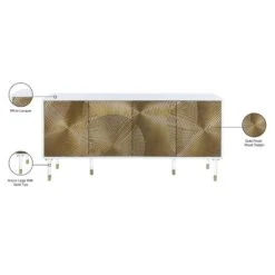 Meridian Furniture Bellissimo Collection Modern | Contemporary Lacquer Sideboard/Buffet Tipped Acrylic Legs Wood Design, 64" W X 18" D X 31" H, White/Gold -Songmics Furniture Shop 510aSEihbpL