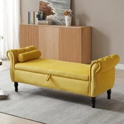 LUCKHAO Storage Bench For Bedroom End Of Bed, 63" Long Velvet Tufted Upholstered Storage Ottoman Bench For Bedroom, Rolled Arm Nailhead Trim With Pillow(Grey) 19 LUCKHAO Storage Bench For Bedroom End Of Bed, 63" Long Velvet Tufted Upholstered Storage Ottoman Bench For Bedroom, Rolled Arm Nailhead Trim With Pillow(Grey) -Songmics Furniture Shop 510eMxjX34L. AC