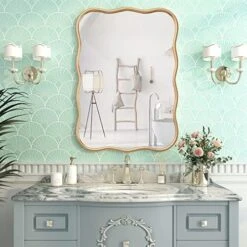 PROHOMEWARE 24 * 24“Gold Bathroom Mirror For Wall,Wave Round Mirror Vanity Mirror,Wall-Mounted Big Circle Mirror,Large Gold Mirror,Metal Frame Mirror For Bedroom Entryway Living Room Farmhouse -Songmics Furniture Shop 510jSqiLBPL. AC