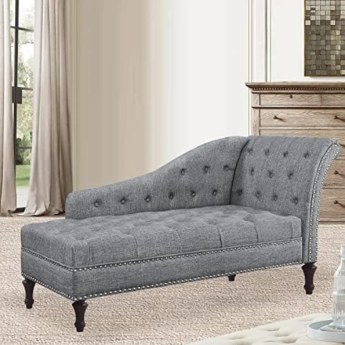 Rosevera Deedee Linen Upholstered Chaise Lounge Chair With Nailhead Trim For Living Room And Bedroom, Standard, Royal Navy 7 Rosevera Deedee Linen Upholstered Chaise Lounge Chair With Nailhead Trim For Living Room And Bedroom, Standard, Royal Navy - Image 7