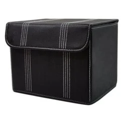 The Lucky Clover Trading Roosevelt Faux Leather Storage Box With Lid, Black Basket