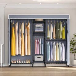 VIPEK V6C Heavy Duty Covered Clothes Rack Portable Wardrobe Closet, 5 Tiers Wire Garment Rack Black Metal Clothing Rack With Grey Oxford Fabric Cover, 75.6" L X 18.5" W X 76.8" H, Max Load 780 LBS 13 VIPEK V6C Heavy Duty Covered Clothes Rack Portable Wardrobe Closet, 5 Tiers Wire Garment Rack Black Metal Clothing Rack With Grey Oxford Fabric Cover, 75.6" L X 18.5" W X 76.8" H, Max Load 780 LBS -Songmics Furniture Shop 510vyc2Z6FL