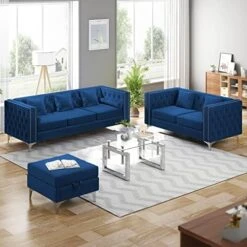 CECER Sofa, 3 Pieces Sofa Set, Loveseat Sofa- Oversize Sofa Couch- Sofa Chair, Velvet Sofa With Pillow, Couches For Living Room, Apartment, Office, Gray Sofa -Songmics Furniture Shop 5112tX1AhkL. AC
