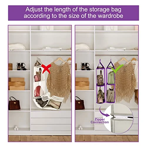 TABITORA Detachable Hanging Handbag Organizer Easy Unpack Hanging Organizer For Bags Purple 4 TABITORA Detachable Hanging Handbag Organizer Easy Unpack Hanging Organizer For Bags Purple - Image 4
