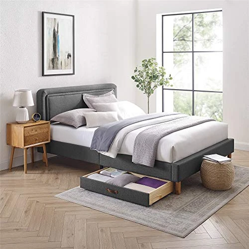 MUSEHOMEINC Upholstered Solid Wood Under Bed Storage Drawer With 4-Wheels For Bedroom/Leather Handle,Wooden Underbed Storage Organizer,Suggested For Twin And Full Size Platform Bed 2 MUSEHOMEINC Upholstered Solid Wood Under Bed Storage Drawer With 4-Wheels For Bedroom/Leather Handle,Wooden Underbed Storage Organizer,Suggested For Twin And Full Size Platform Bed - Image 2