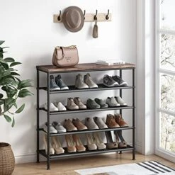 INGIORDAR Shoe Rack Organizer 5 Tier Metal Organizer Shelf With Industrial MDF Board And Layer Fabric For Entryway Closet Bedroom Living Room Garage,Black & Rustic Brown (Black+Rustic Brown, 5 Tier) -Songmics Furniture Shop 511BUqk2LhL