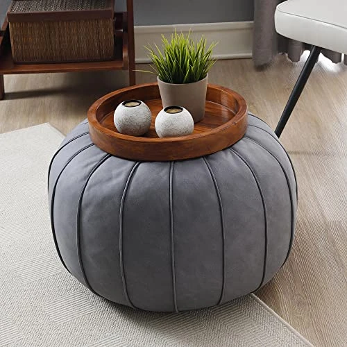C COMFORTLAND Unstuffed Faux Suede Ottoman Pouf, Round Foot Rest Poof Ottomans, Floor Foot Stool Poufs, Bean Bag Chair Cover With Storage For Living Room, Bedroom, Or Wedding Gifts Grey 5 C COMFORTLAND Unstuffed Faux Suede Ottoman Pouf, Round Foot Rest Poof Ottomans, Floor Foot Stool Poufs, Bean Bag Chair Cover With Storage For Living Room, Bedroom, Or Wedding Gifts Grey - Image 5