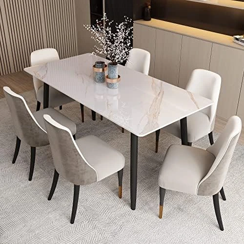 Modern Dining Table Black Sintered Stone Table,Multifuntional Desk With Metal Legs Suitable Living Room, Dining Room,Home & Office (Black) 8 Modern Dining Table Black Sintered Stone Table,Multifuntional Desk With Metal Legs Suitable Living Room, Dining Room,Home & Office (Black) - Image 8