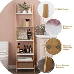 FekCits Ladder Bookshelf, 5 Tier Bamboo Leaning Ladder Shelf, Freestanding Plant Flower Stand Corner Display Bookcase For Living Room, Kitchen, Office, Balcony -Songmics Furniture Shop 511KNdQikPL