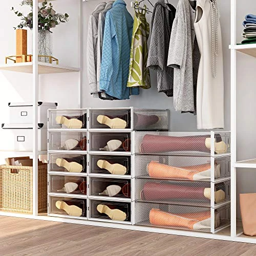 WAYTRIM Stackable Boots Storage Box,8 Pack Foldable Boots Box Organizer And Storage Boots Box Clear Plastic Storage Bins Shoe Container Drop Front Shoe Drawers For Boots,White 2 WAYTRIM Stackable Boots Storage Box,8 Pack Foldable Boots Box Organizer And Storage Boots Box Clear Plastic Storage Bins Shoe Container Drop Front Shoe Drawers For Boots,White - Image 2