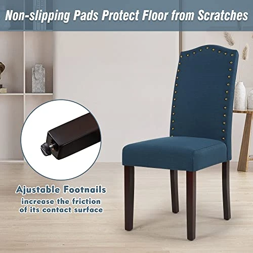 LSSPAID Dining Chairs Set Of 4, High Back Fabric Upholstered Parsons Dining Room Chairs, Nail Head Trim Dining Chair, Turquoise 6 LSSPAID Dining Chairs Set Of 4, High Back Fabric Upholstered Parsons Dining Room Chairs, Nail Head Trim Dining Chair, Turquoise - Image 6