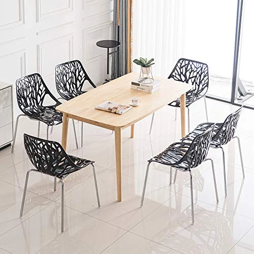Bonnlo Modern Black Dining Chairs Set Of 6,Plastic Saping Birch Chairs,Stackable Dining Chairs Set For Living Room/Kitchen/Office (6, Black) 2 Bonnlo Modern Black Dining Chairs Set Of 6,Plastic Saping Birch Chairs,Stackable Dining Chairs Set For Living Room/Kitchen/Office (6, Black) - Image 2
