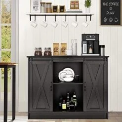 Farmhouse Coffee Bar Cabinet, 42’’ Kitchen Buffet Sideboard Cabinet With Storage, White Coffee Bar Buffet Cabinet With Sliding Barn Door, Coffee Bar Table With Adjustable Shelf For Living Dining Room -Songmics Furniture Shop 511SNaqU4BL. AC