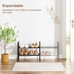 FANHAO 2-Tier Expandable Shoe Rack, Stackable And Adjustable Shoes Organizer Storage Shelf For Closet Entryway, 100% Stainless Steel Sturdy Shoe Shelf, Matte Black -Songmics Furniture Shop 511UCJKw1NL