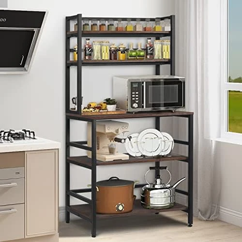 Rotihom Bakers Rack, Industrial Microwave Oven Stand With Shelf, Kitchen Utility Storage Shelf, Coffee Station, Bakers Racks For Kitchens With Storage, Rustic Brown/Black (Style 1 -Black) 9 Rotihom Bakers Rack, Industrial Microwave Oven Stand With Shelf, Kitchen Utility Storage Shelf, Coffee Station, Bakers Racks For Kitchens With Storage, Rustic Brown/Black (Style 1 -Black) - Image 9
