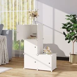 C&AHOME Cube Storage Organizer With Doors, 4-Cube Shelves, Closet Cabinet, DIY Plastic Modular Bookshelf Ideal For Bedroom, Living Room, 24.8" L X 12.4" W X 24.8" H Milky USHS04M-DOOR -Songmics Furniture Shop 511cu5YpOgL