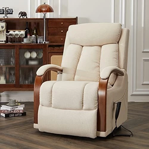 DYNOX Small Lift Chair Recliners With Massage And Heat, Dual Motor Power Lift Sofa With Infinite Adjust For Back And Footrest (Fabirc-Beige) 9 DYNOX Small Lift Chair Recliners With Massage And Heat, Dual Motor Power Lift Sofa With Infinite Adjust For Back And Footrest (Fabirc-Beige) - Image 9
