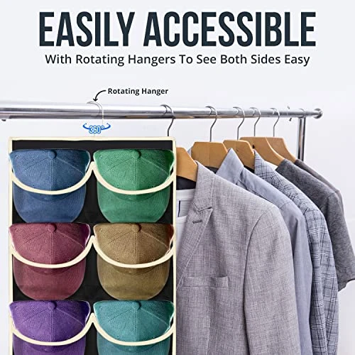 Tidy Zebra Hanging Hat Rack Organizer To Display Baseball Caps - 24 Pockets Dual Sided Hat Hanger For Ball Cap Organization & Storage Best Hat Holder For Closet Home Dorm Room Essentials (Black) 6 Tidy Zebra Hanging Hat Rack Organizer To Display Baseball Caps - 24 Pockets Dual Sided Hat Hanger For Ball Cap Organization & Storage Best Hat Holder For Closet Home Dorm Room Essentials (Black) - Image 6