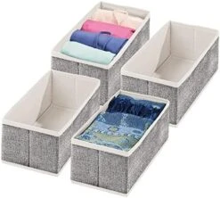 MDesign Soft Fabric Dresser Drawer And Closet Storage Organizer Bin For Bedroom - Holds Lingerie, Bras, Socks, Leggings, Clothes, Purses, Scarves, Lido Collection - 4 Pack - Black/Cream -Songmics Furniture Shop 511msejw SL. AC