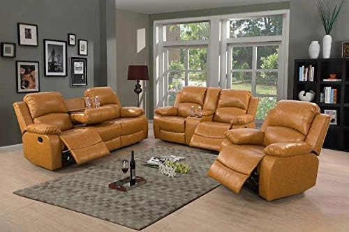 A Ainehome Sectional Recliner Sofa Set Bonded Leather 3 PCS Motion Sofa Loveseat Recliner Couch Manual Reclining Chair With Drop Down Table & Central Console For Living Room (Ginger,3 Piece Set) 11 A Ainehome Sectional Recliner Sofa Set Bonded Leather 3 PCS Motion Sofa Loveseat Recliner Couch Manual Reclining Chair With Drop Down Table & Central Console For Living Room (Ginger,3 Piece Set) - Image 11