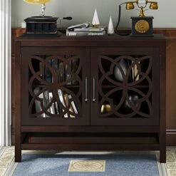 P PURLOVE Accent Storage Cabinet With Adjustable Shelf, French Style Wood Sideboard And Buffet Cabinet Table With Storage For/Kitchen/Dining Room/Living Room/Entryway