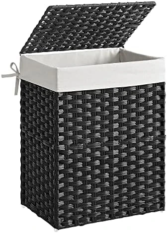 SONGMICS Handwoven Laundry Hamper, 23.8 Gal (90L) Synthetic Rattan Clothes Laundry Basket With Lid And Handles, Foldable, Removable Liner Bag, Gray ULCB51WG 9 SONGMICS Handwoven Laundry Hamper, 23.8 Gal (90L) Synthetic Rattan Clothes Laundry Basket With Lid And Handles, Foldable, Removable Liner Bag, Gray ULCB51WG - Image 9