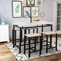 YUNLife 5 Piece Kitchen And Dining Furniture Set, Counter And Pub Height Rectangular Table With 4 Chairs For Living Room, Breakfast Nook, Dinette, Small Places, Beige -Songmics Furniture Shop 511tubFzN4L