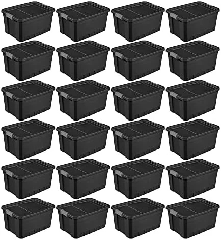 Sterilite 7.5 Gallon Stackable Rugged Industrial Storage Tote Containers With Gray Latching Clip Lids For Garage, Attic, Or Worksite, Black (6 Pack) 14 Sterilite 7.5 Gallon Stackable Rugged Industrial Storage Tote Containers With Gray Latching Clip Lids For Garage, Attic, Or Worksite, Black (6 Pack) - Image 14